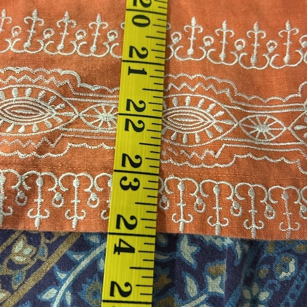ISHYU Women’s 100% Linen Tunic Top Plus Size 1X Orange With Embroidered Trim